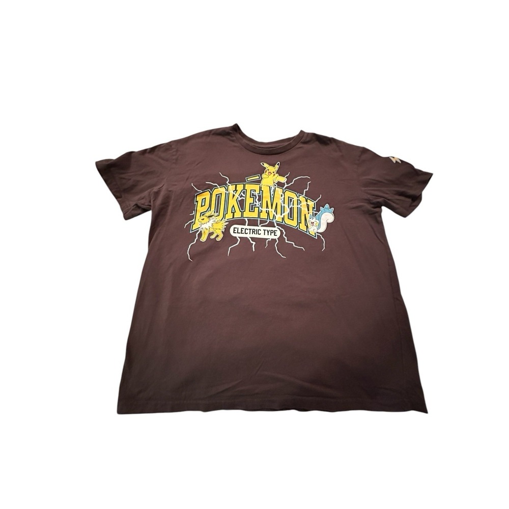Pokemon Picachu Electric Type XL‎ Brown Short Sleeve T-Shirt M Graphic Shirt EUC